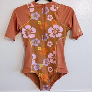 Roxy Kids Floral Rashguard - Brown and Orange